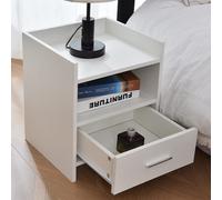 Comodino Mobiletto Moderno 1 Cassetto e 2 Ripiani Salvaspazio Bianco 35x38x45 cm