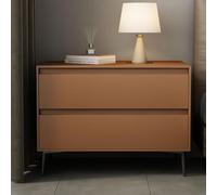 Comodino moderno 2 cassetti Tavolino contenitore Gambe in metallo | Maniglie a scomparsa Pelle for camera da letto/soggiorno/ufficio Facile da montare(Orange,50cm/20in)