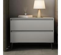 Comodino moderno 2 cassetti Tavolino contenitore Gambe in metallo | Maniglie a scomparsa Pelle for camera da letto/soggiorno/ufficio Facile da montare(Light gray,45cm/18in)