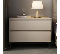 Comodino moderno 2 cassetti Tavolino contenitore Gambe in metallo | Maniglie a scomparsa Pelle for camera da letto/soggiorno/ufficio Facile da montare(Khaki,70cm/28in)