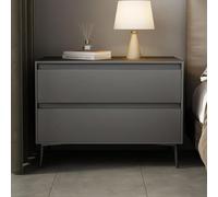 Comodino moderno 2 cassetti Tavolino contenitore Gambe in metallo | Maniglie a scomparsa Pelle for camera da letto/soggiorno/ufficio Facile da montare(Dark gray,50cm/20in)