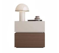 Comodino moderno a doppio cassetto, comodino minimalista in stile italiano con finitura in venature del legno, ideale for l'ufficio, l'arredamento e lo stoccaggio della casa(Walnut,(20 * 16 * 18in))