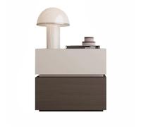 Comodino moderno a doppio cassetto, comodino minimalista in stile italiano con finitura in venature del legno, ideale for l'ufficio, l'arredamento e lo stoccaggio della casa(White-Gray,(24x16x18in))