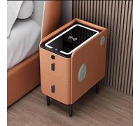 Comodino moderno a LED con stazione di ricarica wireless, 3 colori LED Top in vetro, 2 cassetti, porte USB, piccolo spazio per camera da letto (arancione)