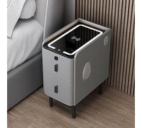 Comodino moderno a LED con stazione di ricarica wireless a 3 colori LED Top in vetro 2 cassetti porte USB piccolo spazio mobili camera da letto