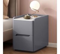 Comodino moderno bianco Comodino in legno, 2 piani Piano in lastre di roccia Maniglie nascoste Senza gambe for camere da letto, camerette for bambini Spazi ristretti(C,45cm/17.7in)
