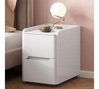 Comodino moderno bianco Comodino in legno, 2 piani Piano in lastre di roccia Maniglie nascoste Senza gambe for camere da letto, camerette for bambini Spazi ristretti(A,45cm/17.7in)