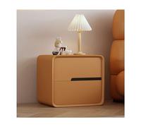 Comodino moderno - Comodino minimalista con 2 cassetti color crema in pelle microfibra e design in legno, elegante tavolino per camera da letto, cassettiera stretta