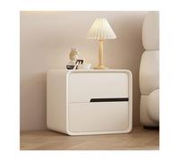 Comodino moderno con 2 cassetti, comodino minimalista color crema avvolto in pelle microfibra, elegante tavolino in legno per camera da letto, cassettiera stretta