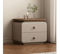 Comodino moderno con due cassetti in legno massello, avvolto in morbida pelle di microfibra, elegante tavolino per camera da letto, soggiorno, studio (tè al latte, 60 x 40 x 49 cm)