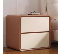 Comodino moderno con finitura in pelle con 2 cassetti, elegante comodino in legno per camera da letto, spazioso comodino senza montaggio richiesto (dimensioni: 40 x 40 x 47 cm, marrone e bianco)