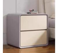 Comodino moderno con finitura in pelle con 2 cassetti in legno massello comodino per camera da letto ampio comodino senza montaggio richiesto (dimensioni: 40 x 40 x 47 cm Colore: grigio e bianco)
