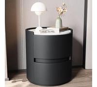 Comodino moderno con piano in pietra sinterizzata e cassetti, tavolino in ecopelle per camera da letto o soggiorno, nessun montaggio richiesto