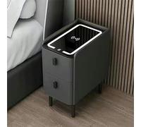 Comodino moderno con ricarica wireless a LED, porte USB, 2 cassetti, piano in vetro, tavolino compatto per camera da letto, piccolo comodino a LED, design salvaspazio.