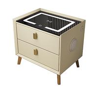 Comodino moderno con stazione di ricarica wireless, luci a LED e porta USB, tavolino multifunzione con 2 cassetti per camera da letto, dormitorio e soggiorno, combinazione di colori beige e oro