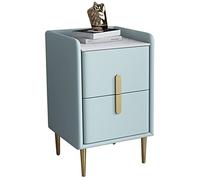 Comodino moderno della metà del secolo, comodino minimalista in pelle di microfibra, piano in pietra sinterizzata, colore azzurro, pratico mobile per camera da letto e soggiorno, 30 x 35 x 55 cm