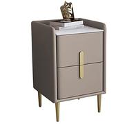 Comodino moderno della metà del secolo con piano in pelle in microfibra, design minimalista con piano di lavoro in pietra sinterizzata, pratico divano tavolo per camera da letto e soggiorno, finitura