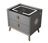 : Comodino moderno grigio e oro con stazione di ricarica wireless, luci a LED e porta USB, tavolino con 2 cassetti per camera da letto, dormitorio, soggiorno, mobile audio multifunzione, elegante e
