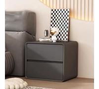 Comodino moderno in legno con 2 cassetti e finitura in pelle, grande capacità, comodino per camera da letto, guida silenziosa, grigio scuro, 40 x 40 x 47 cm
