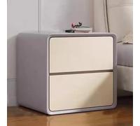 Comodino moderno in legno con 2 cassetti, finitura in pelle grigia e bianca, grande capacità, comodino per camera da letto, guida silenziosa, nessun montaggio richiesto, 40 x 40 x 47 cm