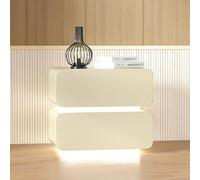 Comodino moderno in legno massello con doppia striscia di luci a LED, rious comodino a 2 posti per camera da letto e soggiorno, 30 x 40 x 50 cm / 12x16x20in, Bei h