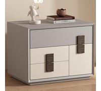 Comodino Moderno in Legno Massello con Maniglie in Pelle, Mobiletto con 4 Cassetti, Comodini Laterali di Grandi Dimensioni con Portaoggetti for Soggiorno Camera da Letto(Light Gray,27.5in/70cm)