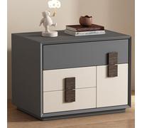 Comodino Moderno in Legno Massello con Maniglie in Pelle, Mobiletto con 4 Cassetti, Comodini Laterali di Grandi Dimensioni con Portaoggetti for Soggiorno Camera da Letto(Dark Gray,19.7in/50cm)