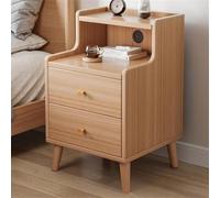 Comodino Moderno In Noce Con Due Cassetti E Gambe In Legno For Camera Da Letto, Soggiorno, Hotel, 19,7x15,7x24 - 1 Pezzo(Natural,19.7"L x 15.7" W x 24" H)