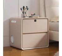 Comodino Moderno in Pelle Pu con Porta di Ricarica USB, Blocco Impronte Digitali, Altoparlante, Doppio Cassetto Comodino per Camera da Letto