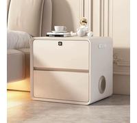 Comodino Moderno in Pelle Pu con Porta di Ricarica USB, Blocco Impronte Digitali, Altoparlante, Doppio Cassetto Comodino per Camera da Letto