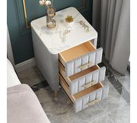 Comodino moderno in velluto con 3 cassetti, comodino imbottito, piano in finto marmo, gambe in metallo, tavolino chic per camera da letto e soggiorno, piccolo spazio (rosa, grigio), 40 x 40 x 55 cm