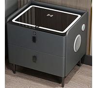 Comodino Moderno Intelligente con Luce LED a Tre Colori, Ricarica USB, Ricarica Wireless, Blocco Impronte digitali, Altoparlante Integrato - Mobili per Camera da Letto High-Tech (Grigio scur