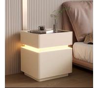Comodino moderno, intelligente in legno , comodino con scomparto segreto Design Moderno Minimal Striscia Con sblocco tramite impronta digitale LED in legno per Camera da Letto, Soggiorno(Khaki-A)