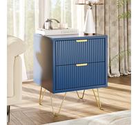 Comodino moderno, mobile portaoggetti con cassetti e gambe in metallo, tavolino con portaoggetti multifunzionale, credenza blu scuro per soggiorno, camera da letto, 60 x 40 x 70 cm
