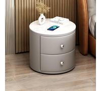 Comodino Moderno Rotondo,Comodini Stazione Di Ricarica Wireless E Luci LED,Comodini Intelligenti Con 3 Cassetti,Tavolino Per Camera Da Letto Soggiorno(Gray,H40cm/16in-2)