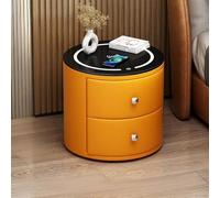 Comodino Moderno Rotondo,Comodini Stazione Di Ricarica Wireless E Luci LED,Comodini Intelligenti Con 3 Cassetti,Tavolino Per Camera Da Letto Soggiorno(Orange,H40cm/16in-1)