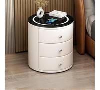 Comodino Moderno Rotondo,Comodini Stazione Di Ricarica Wireless E Luci LED,Comodini Intelligenti Con 3 Cassetti,Tavolino Per Camera Da Letto Soggiorno(White,H50cm/20in-1)