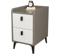 Comodino moderno sottile con cassetti nascosti, comodino in pelle e legno, per soggiorno in appartamento, piano in roccia, elegante design cachi (24,9 x 40 x 50 cm)