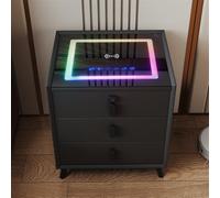 Comodino, moderno tavolino a tre cassetti, comodino intelligente, illuminazione regolabile, ricarica wireless, porta USB, blocco impronte digitali, mobili intelligenti tipo cassetto