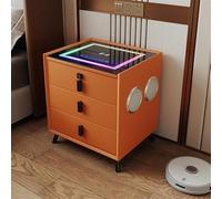 Comodino, moderno tavolino a tre cassetti, comodino intelligente, illuminazione regolabile, ricarica wireless, porta USB, blocco impronte digitali, mobili intelligenti tipo cassetto