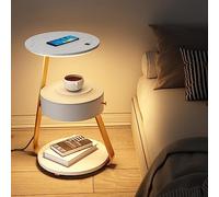 Comodino multifunzione con luci a LED e ricarica wireless, comodino intelligente con cassetto portaoggetti per camera da letto