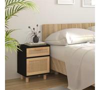 Comodino Nero in Legno Massello di Pino e Rattan Naturale Comodino Salvaspazio Mobile Camera Da Letto Comodini Camera Da Letto Moderni Arredamento Camera Da Letto per Dormitorio Universitario Salone