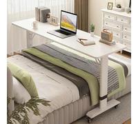 Comodino Regolabile in Altezza, con Ruote, Tavolo da Computer in Legno, soddisfa Le Diverse Esigenze di Lavoro e intrattenimento a Letto,B02,120 * 60