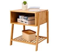 Comodino Relaxdays, bambù, scomparto aperto, ripiano a rete, HxLxP: 50 x 45 x 36 cm, camera da letto, naturale