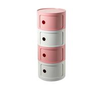 Comodino Rotondo con 3 Cassetti e Anta Scorrevole, Comodino Stile Componibile, Mobiletto Moderno in Plastica Giallo Curcuma per Camera, Soggiorno, Bagno(White with pink,4 Tier)