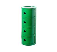Comodino Rotondo con 3 Cassetti e Anta Scorrevole, Comodino Stile Componibile, Mobiletto Moderno in Plastica Giallo Curcuma per Camera, Soggiorno, Bagno(Green,4 Tier)