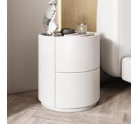 Comodino rotondo in legno massello bianco moderno e minimalista con doppi cassetti portaoggetti, comodino minimalista mini camera da letto moderna-comodino in legno massello ( Color : Pure white , Siz