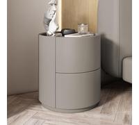 Comodino rotondo in legno massello bianco moderno e minimalista con doppi cassetti portaoggetti, comodino minimalista mini camera da letto moderna-comodino in legno massello ( Color : Medium gray , Si