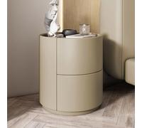 Comodino rotondo in legno massello bianco moderno e minimalista con doppi cassetti portaoggetti, comodino minimalista mini camera da letto moderna-comodino in legno massello ( Color : Khaki , Size : 1