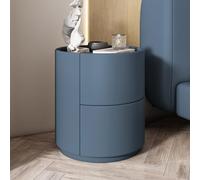 Comodino rotondo in legno massello bianco moderno e minimalista con doppi cassetti portaoggetti, comodino minimalista mini camera da letto moderna-comodino in legno massello ( Color : Haze blue , Size